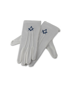 G102 White Cotton Gloves (pair) With Square & Compass Motif (state Size)